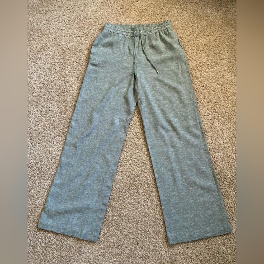 Wide-Leg linen Pants - Heather Green, size Small.